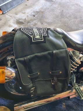 Harley-Davidson Motorcycle Black Leather Duffel Saddle Bag  w/ Embroidered Logo